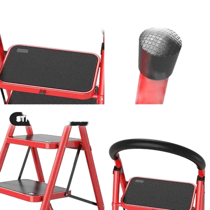 Red 6 Step Foldable Ladder For Home DIY Projects Safe