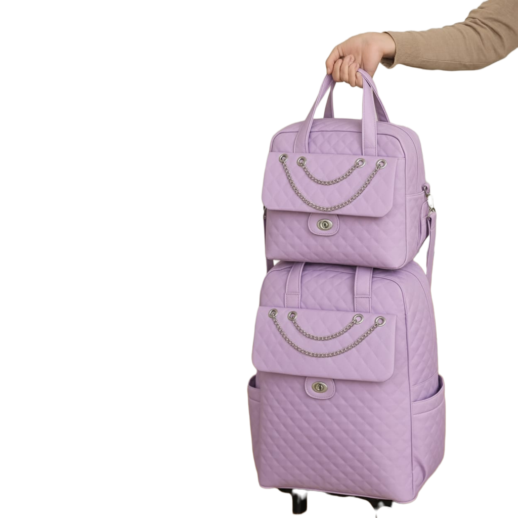 2 Piece Quilted Luggage Set Lightweight Durable Travel