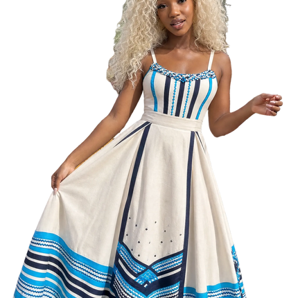 Blue And White Traditional Dress For Women Elegant Ethnic Wear by Vicetech Merchants