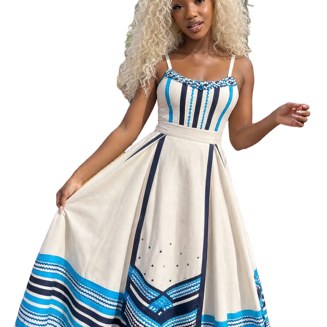 Blue And White Traditional Dress For Women Elegant Ethnic Wear by Vicetech Merchants