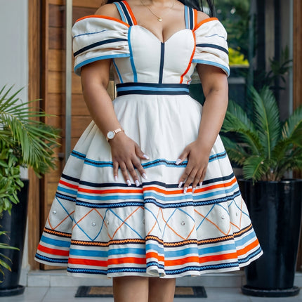 Elegant Striped Event Dress With Vertical Stripes For Traditional And Formal Occasions by Vicetech Merchants