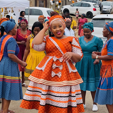 Orange Three Piece Dress And Apron Set For Women Versatile Elegant Outfit Perfect For African Traditional Occasions by Vicetech Merchants