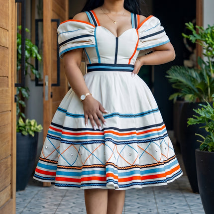 Elegant Striped Event Dress With Vertical Stripes For Traditional And Formal Occasions by Vicetech Merchants