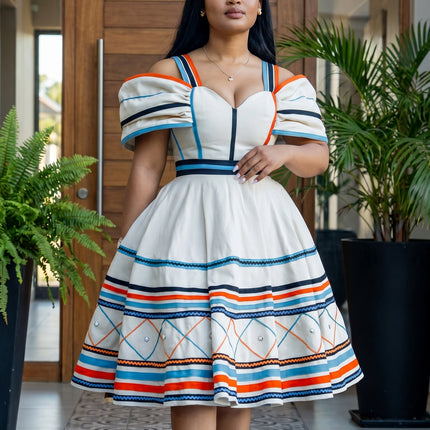 Elegant Striped Event Dress With Vertical Stripes For Traditional And Formal Occasions by Vicetech Merchants