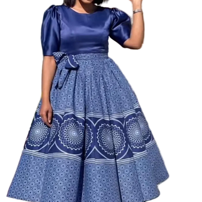Navy Blue Traditional Formal Dress Elegant A Line Gown For Women by Vicetech Merchants