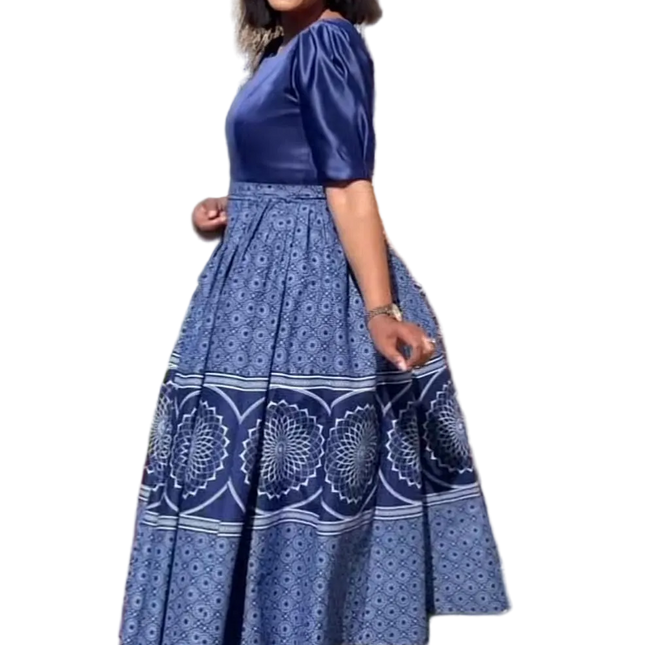 Navy Blue Traditional Formal Dress Elegant A Line Gown For Women by Vicetech Merchants