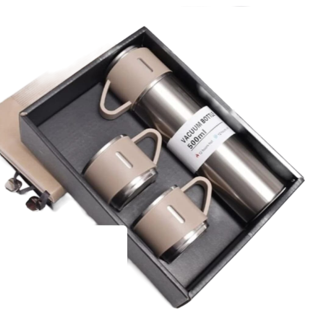 Stainless Steel Flask Set With Two Cups And Carrying Case