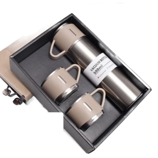 Stainless Steel Flask Set With Two Cups And Carrying Case