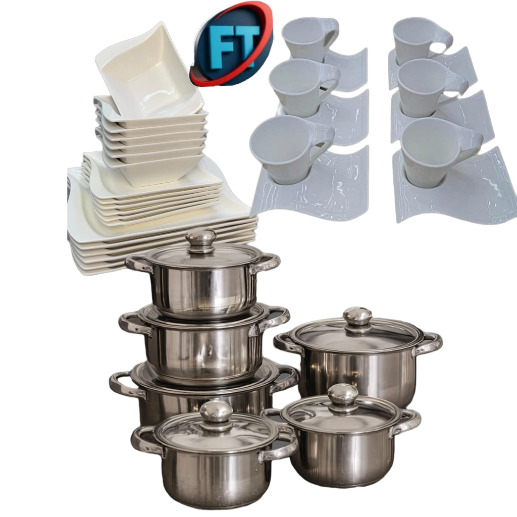 Kitchen Combo 10 Piece Cookware Set 12 Tea Set 18 Dinner Set