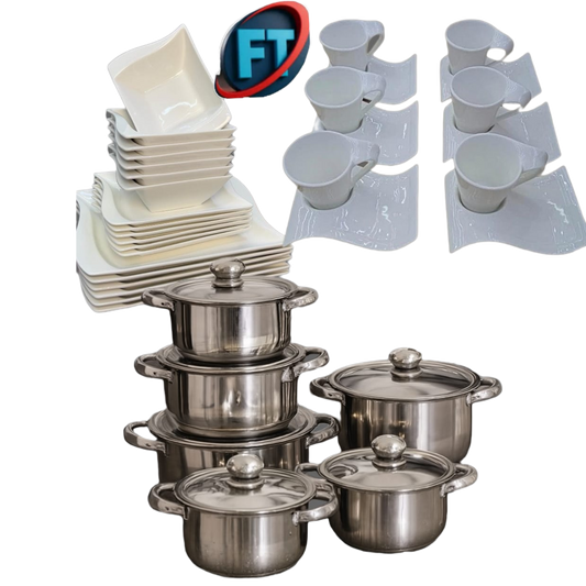 Kitchen Combo 10 Piece Cookware Set 12 Tea Set 18 Dinner Set