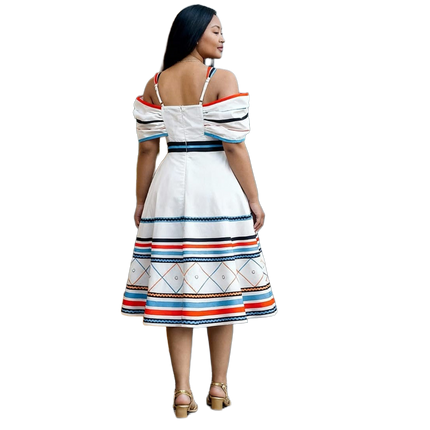 Elegant Striped Event Dress With Vertical Stripes For Traditional And Formal Occasions