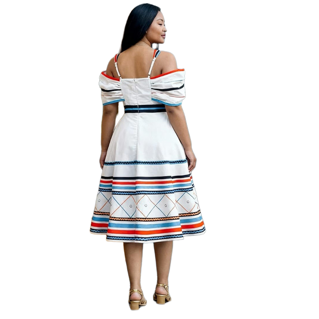 Elegant Striped Event Dress With Vertical Stripes For Traditional And Formal Occasions