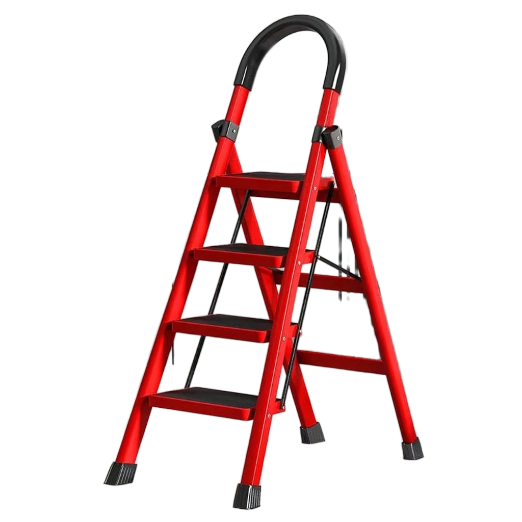 4 Step Foldable Ladder Red For Home Use And Workshop