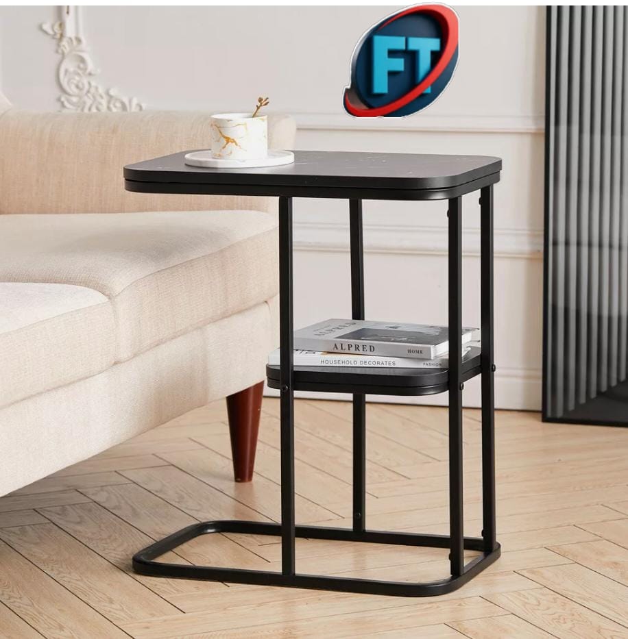 Compact Modern Lounge Side Table With Double Layer Shelves