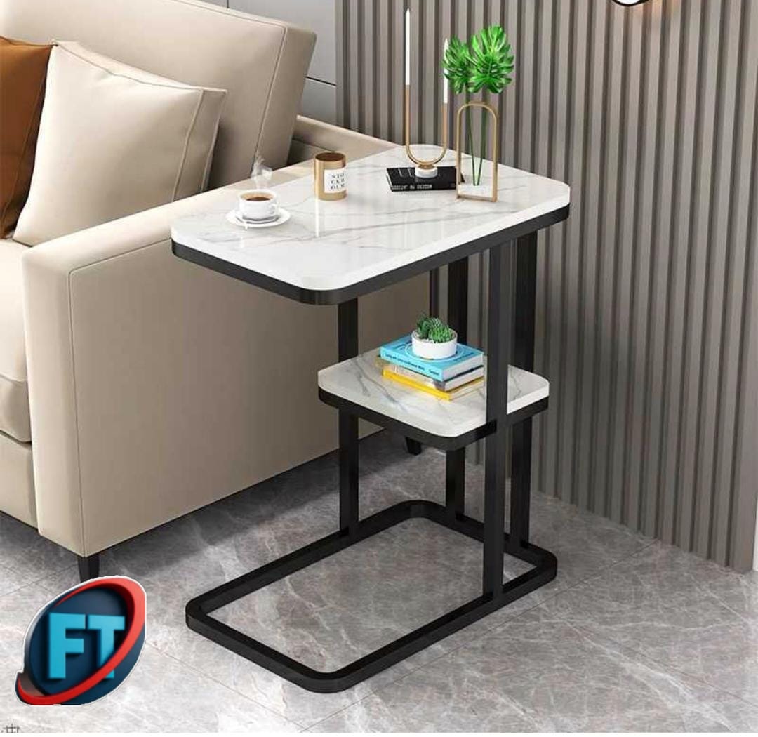 Compact Modern Lounge Side Table With Double Layer Shelves