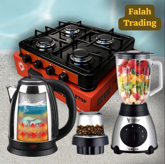 Kitchen Combo 4 Gas Stove Electric Kettle Juice Grinder