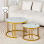 Two Round Faux Marble Coffee Tables With Gold Metal Frame