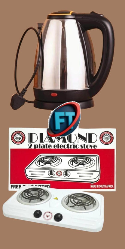 Diamond 2 Plate Electric Stove And 2L Electric Kettle Combo