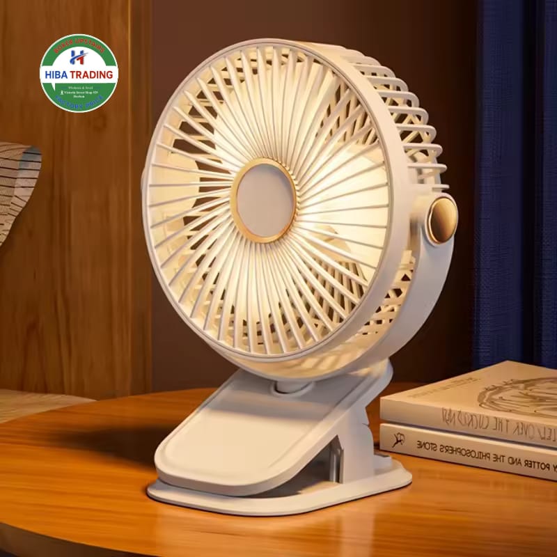 USB Clip Fan With Brushless Motor Night Lamp 5 Wind Gear