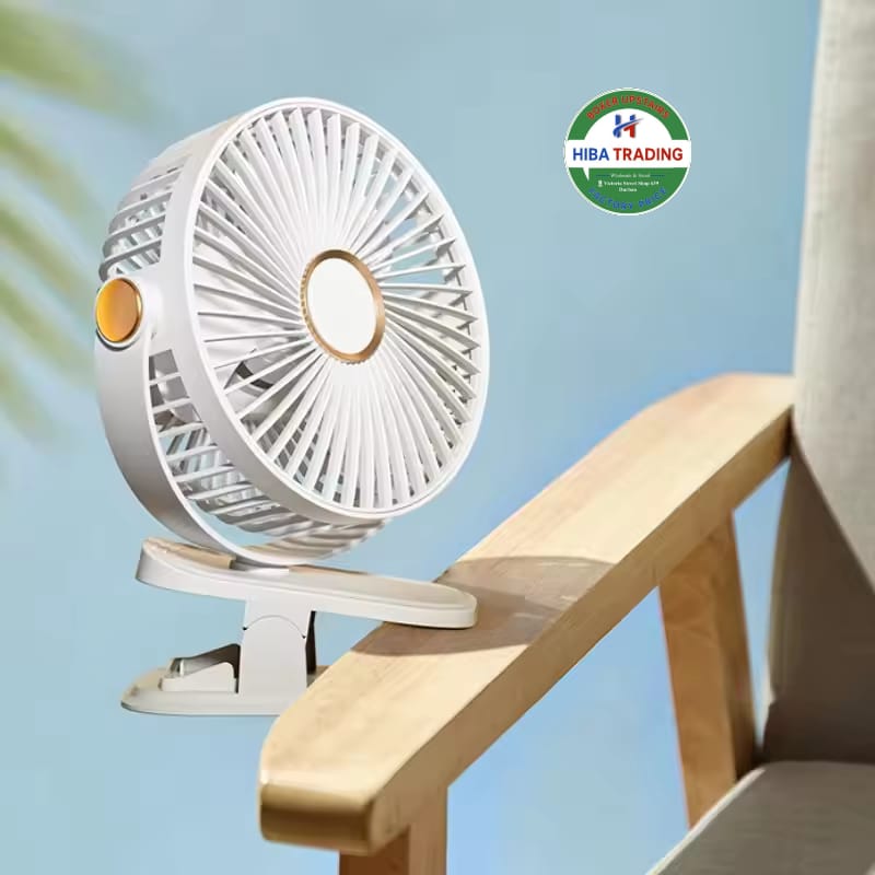 USB Clip Fan With Brushless Motor Night Lamp 5 Wind Gear
