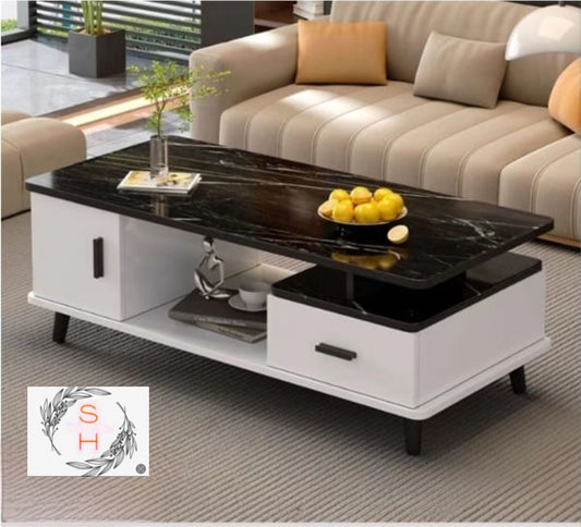 Modern Glass Top Coffee Table With Powder Coated Frame