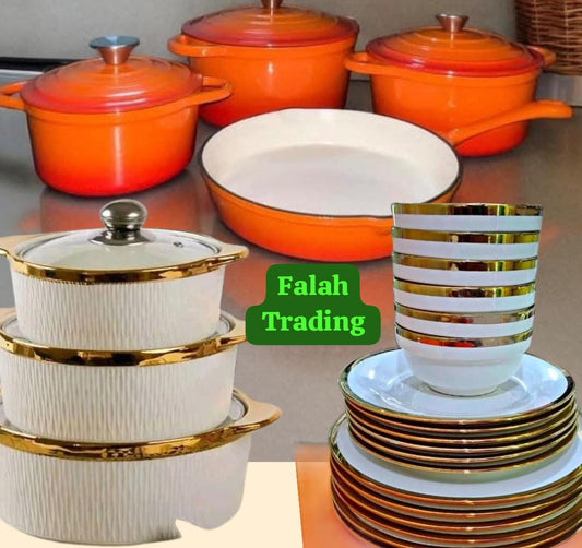 Kitchen Combo Set 7 Iron Pots 3 Ceramic Pots 6 Plates