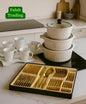 Kitchen Combo Ceramic Pots 3pc Flatware 24pc Gold Tea 12pc