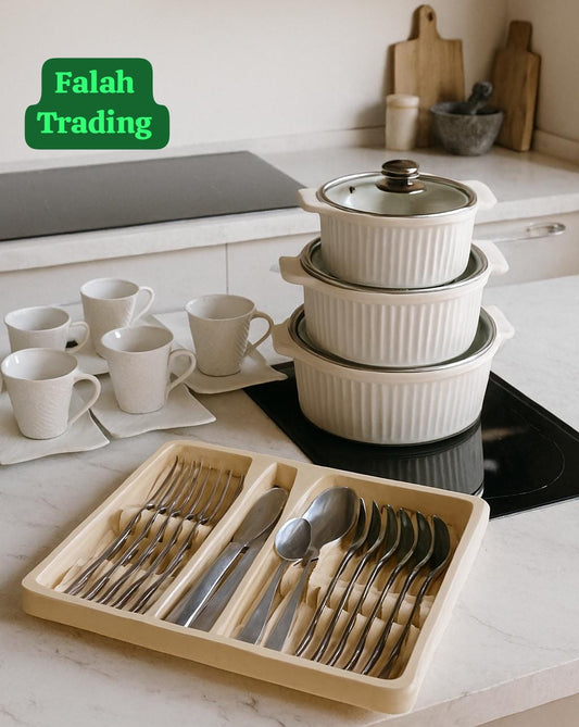 Kitchen Combo Ceramic Pot 3 Piece Flatware 24 Piece Tea Set