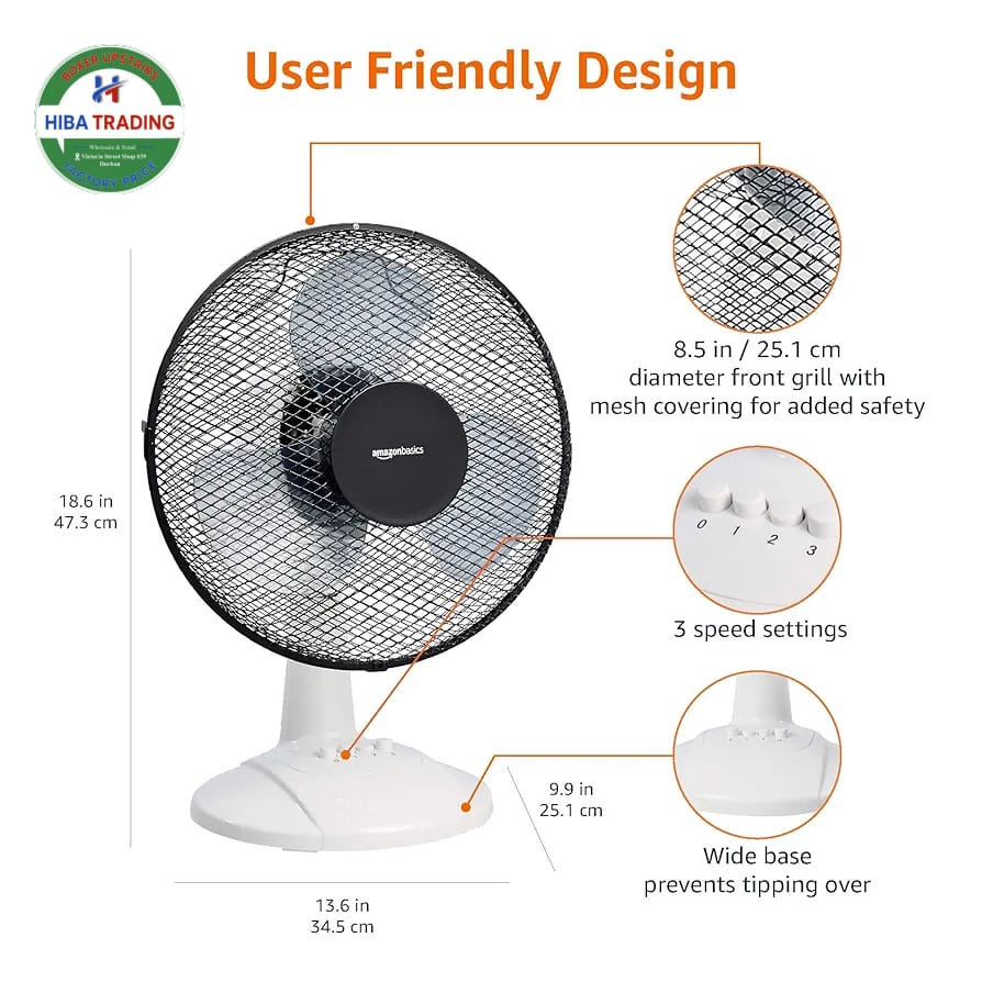 Table Desk Fan 40 Watts 20 Inch With 3 Speed Oscillation