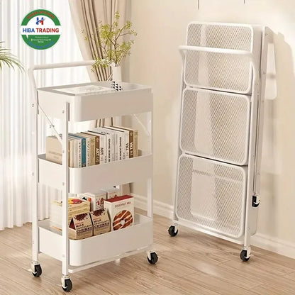 Stainless Steel Storage Rack 3 Tiers Folding Trolley