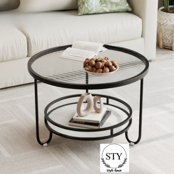 Two Tier Coffee Table With Modern Wood Storage Shelf