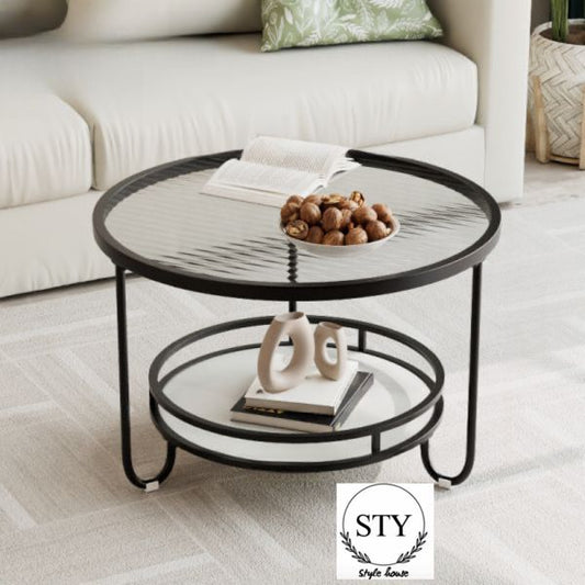 Two Tier Coffee Table With Modern Wood Storage Shelf