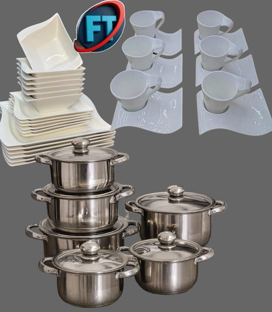 Kitchen Combo 10 Piece Cookware Set 12 Tea Set 18 Dinner Set