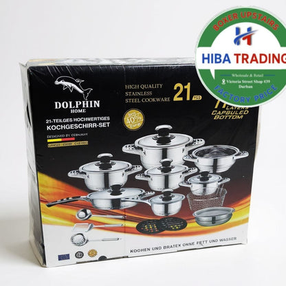 Dolphin 21 Piece Stainless Steel Cookware Pot Set Kitchen