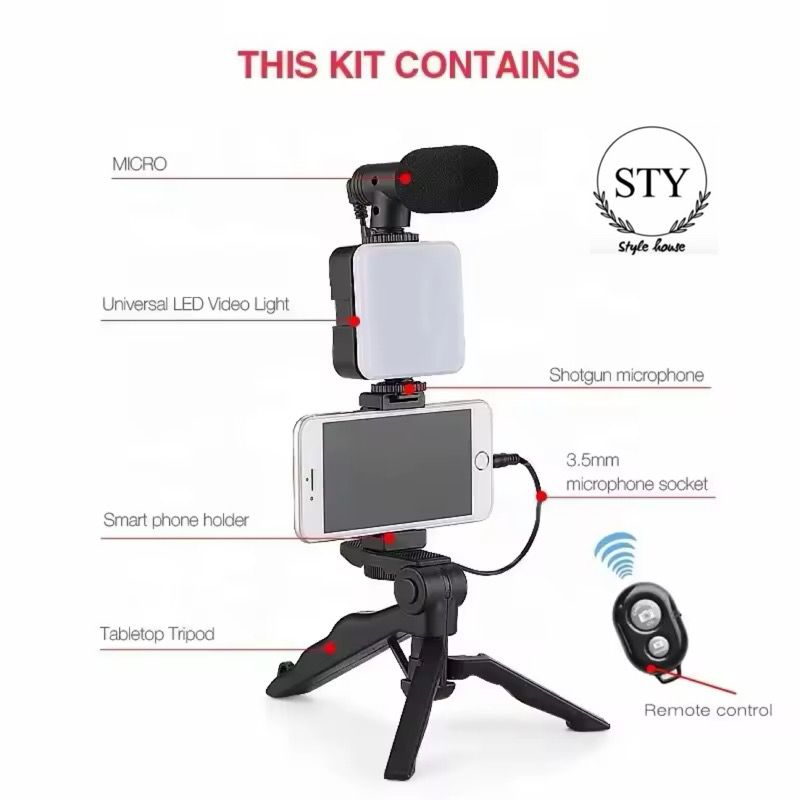Vlogging Kit with Microphone and Light Tripod Holder