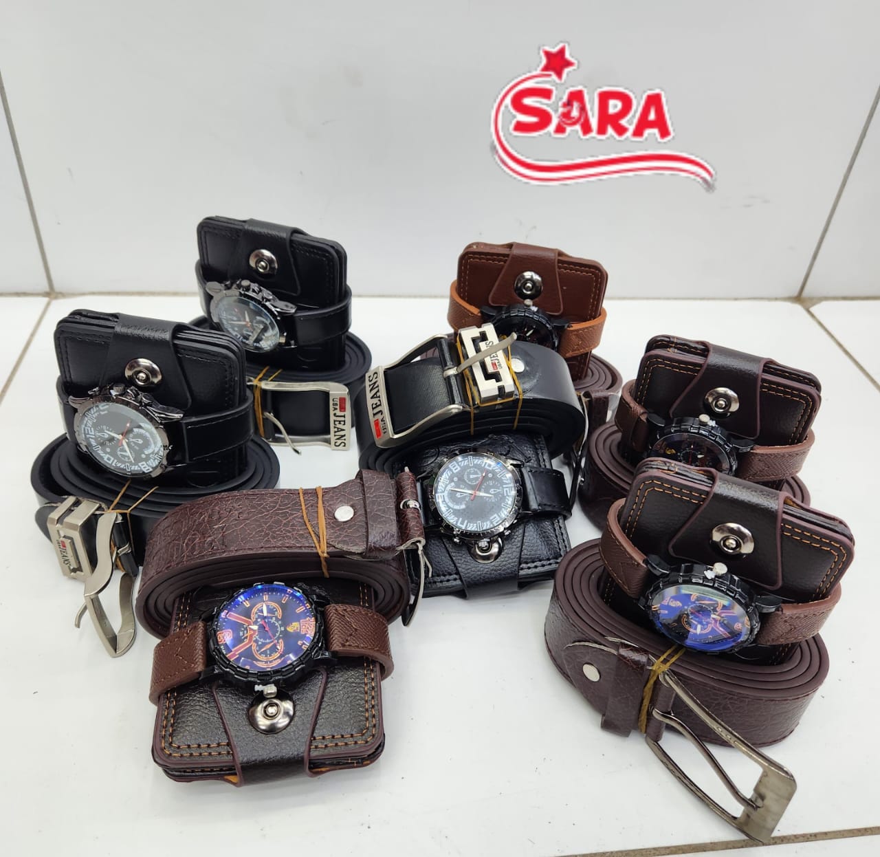 Three Piece Mens Watch Belt Wallet Set Accessory Kit