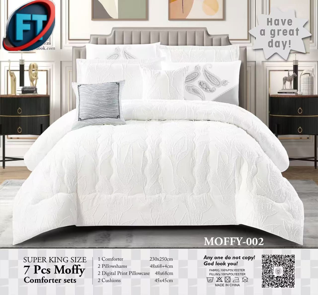 7 Piece Super King Comforter Set with Pillow Shams Deluxe