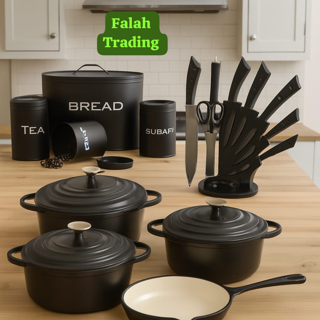 Kitchen Combo 7 Piece Iron Pot Set And 9 Piece Knife Set