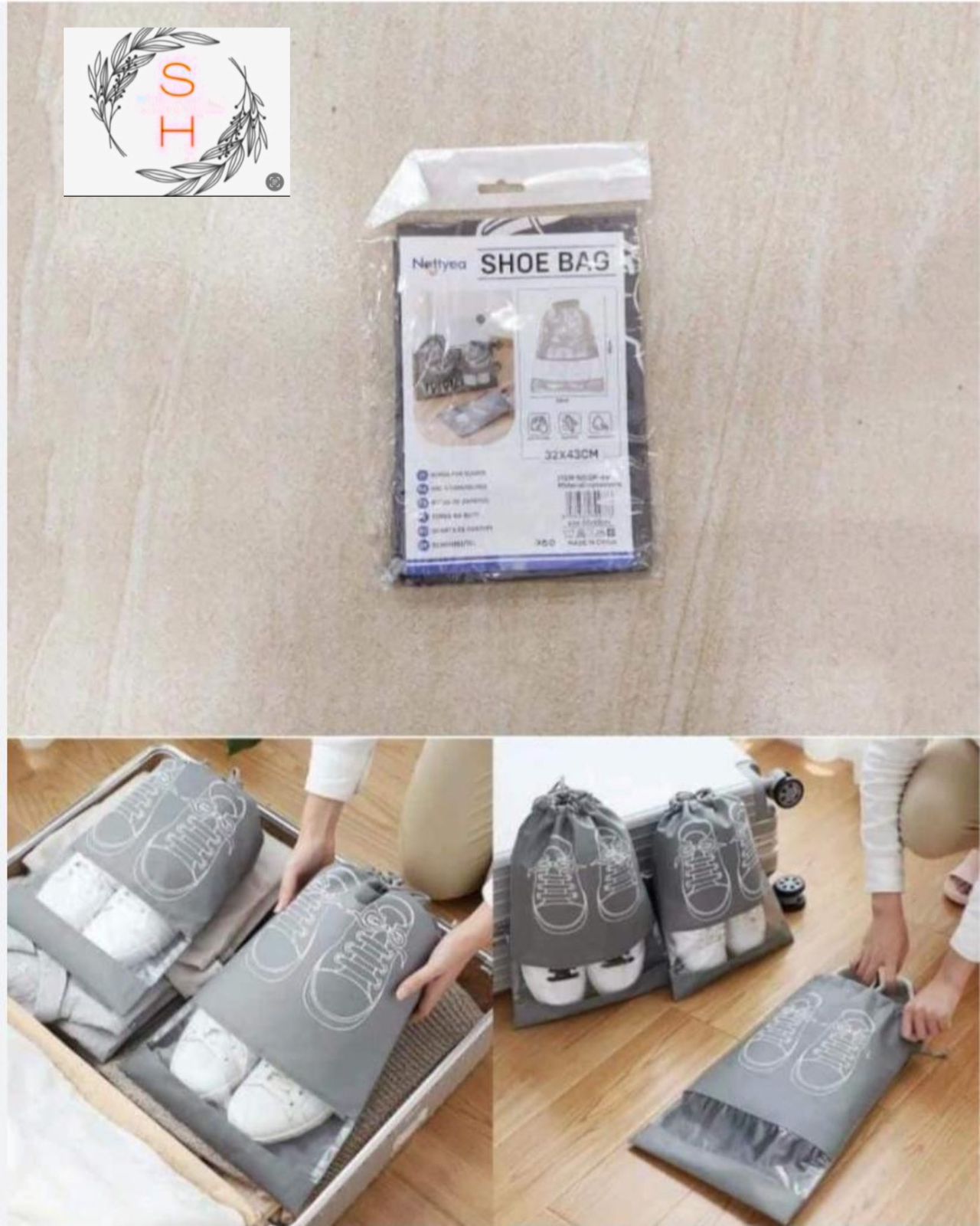 Durable Travel Shoe Bag With Luggage Organizer And Pockets