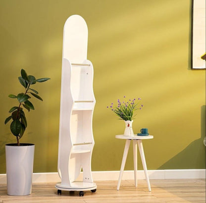 Rotating Mirror With Shelves And Adjustable Storage