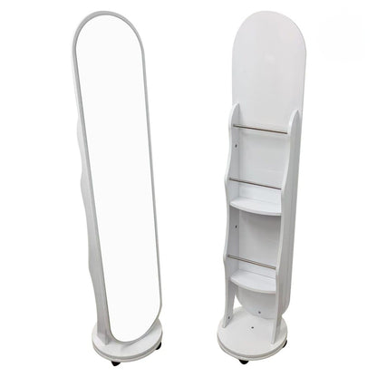 Rotating Mirror With Shelves And Adjustable Storage