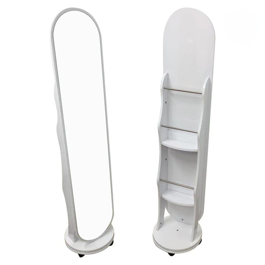 Rotating Mirror With Shelves And Adjustable Storage