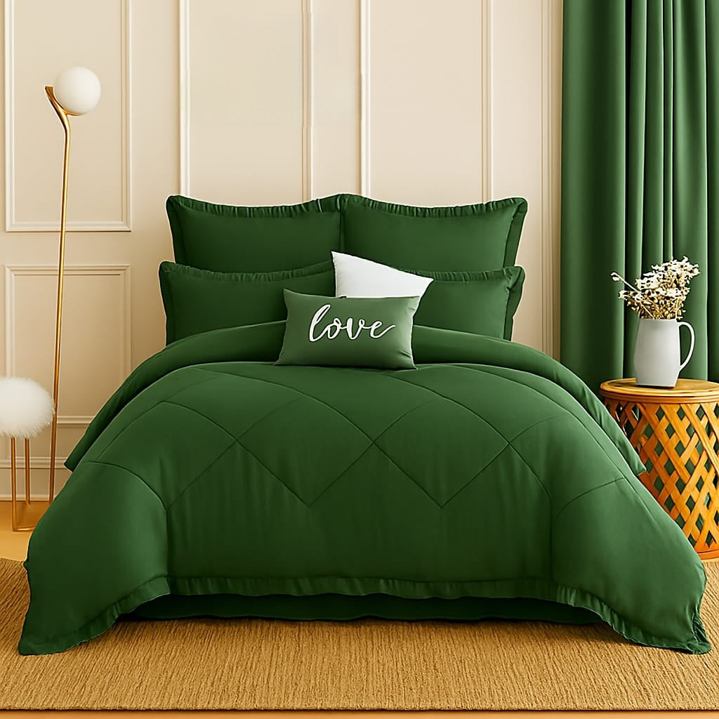 King Size 5 Piece Bedding Set Frilled Comforter Pillowcases
