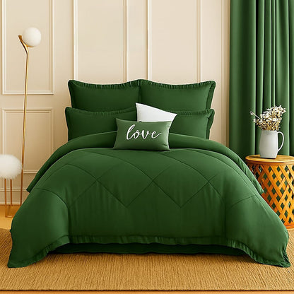 King Size 5 Piece Bedding Set Frilled Comforter Pillowcases
