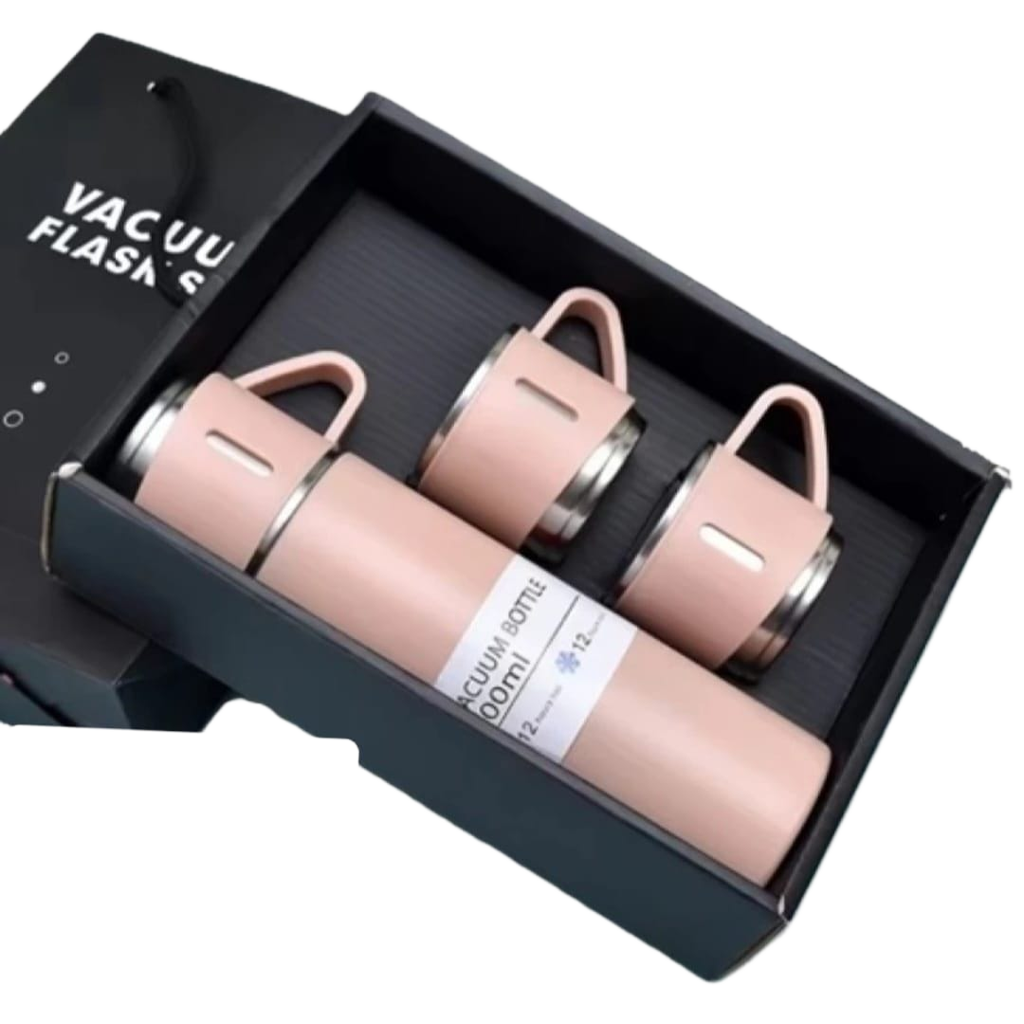 Stainless Steel Flask Set With Two Cups And Carrying Case