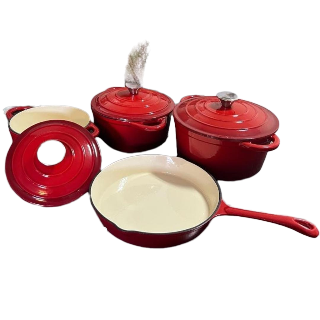 7 Piece Cast Iron Pots Set With Lids And Frying Pan