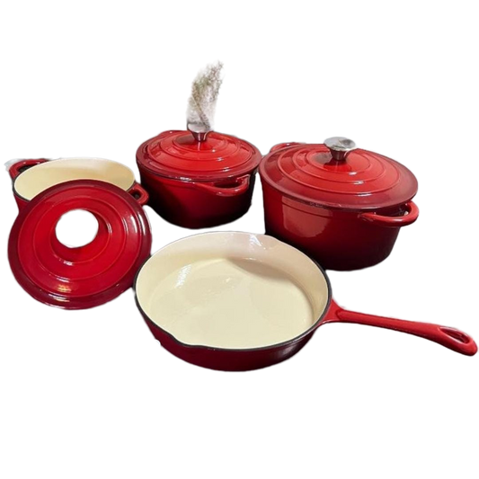 7 Piece Cast Iron Pots Set With Lids And Frying Pan
