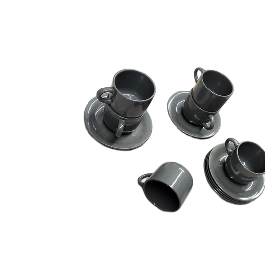 Grey Ceramic Cup And Saucers Set 12 Piece Dinnerware