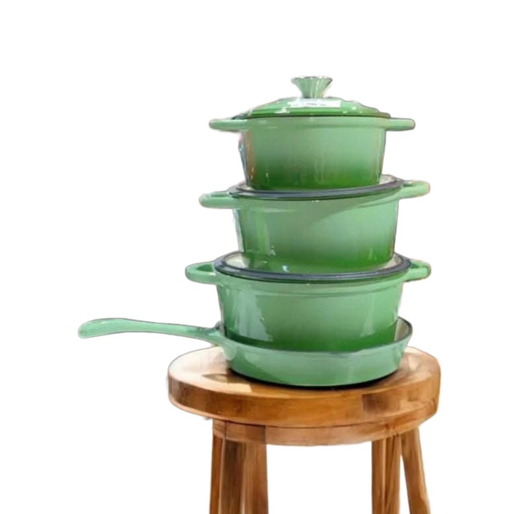 7 Piece Cast Iron Pots Set With Lids And Frying Pan