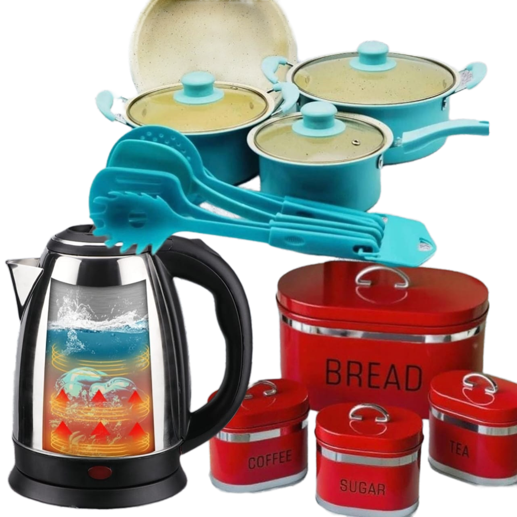 13 Piece Cookware Set 2L Electric Kettle And Bread Bin